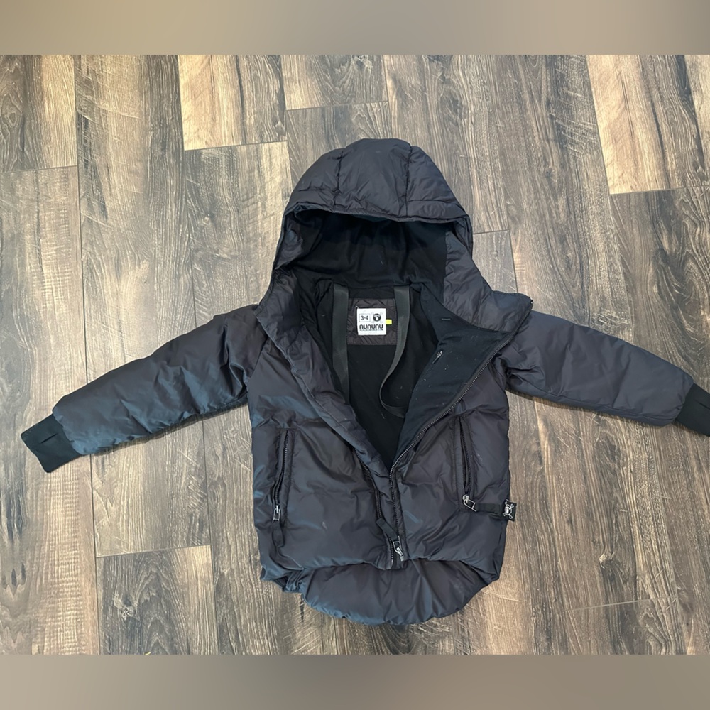 nununu Black Puffer Jacket with Hood and Quilted Design